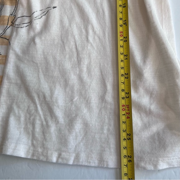 Postcards by Anthropologie T-shirt Size Large White Tan Stripes Floral Design - Picture 7 of 9